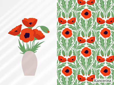 Poppies bloom bouquet fabric design fabric pattern field floral flower hand drawn packaging pattern poppies poppy seamless summer vector