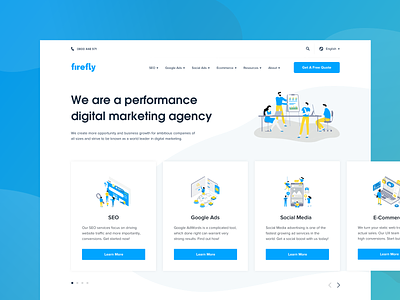 Firefly - Homepage blue clean creative agency digital marketing agency gradient illustration marketing agency modern