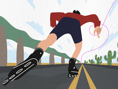 Roller man scating on the road in perspective art illustration perspective procreate roller scating sport