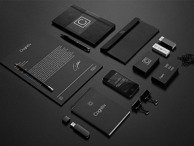 Identity Package cards clean dark identity stationery