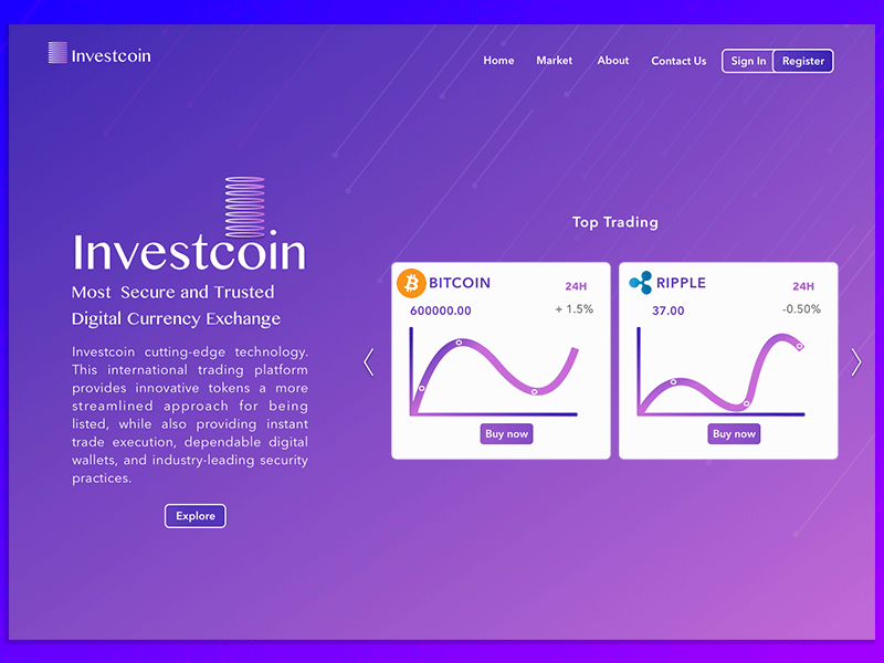Investcoin - Cryptocurrency Landing page crypto currency ui