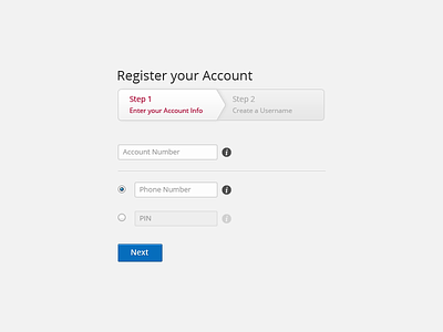 Register your Account blue button form input interface onboarding process step ui ux