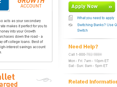 Apply Now bank button financial green orange sidebar tabs