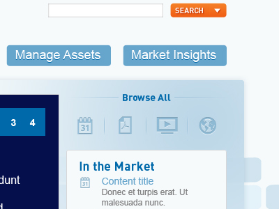 Browse All background blue button financial icons navigation search sidebar