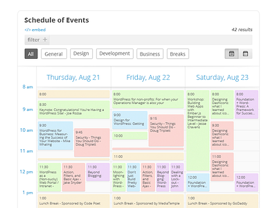 Schedule of Events - Calendar calendar clean events filter sort toggle ui ux