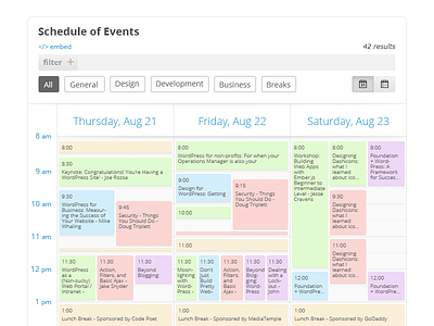 Schedule of Events - Calendar