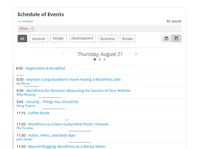 Schedule of Events - List