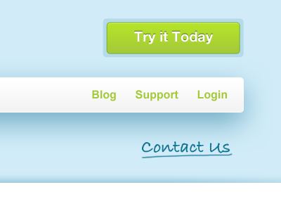Try it Today blue button call to action green handwritten nav