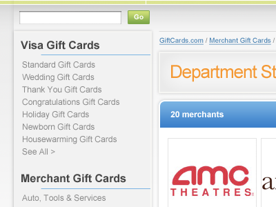 Old screenshot of gift card site ecommerce gift card