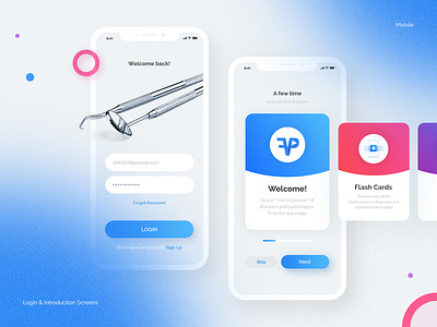 Login & Introduction Screens. Mobile app debut design illustration login login design login form login screen medical app minimal mobile design shot ui ux