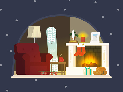 Christmas Sofa christmas fireplace illustration illustrator living room skate snowboard sofa store surf xmas