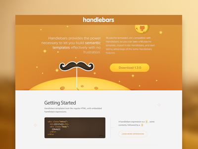 Handlebars code javascript js landing page moustache orange redesign