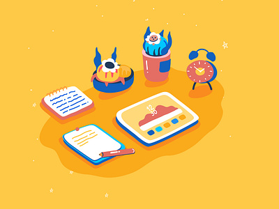 Colorful Working Desk artbook blue cactus childhood clock colorful design design art desktop graphic design illustration inspiration ipad livestream livestreaming prominent stationary stream working yellow