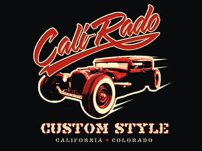 Cali-Rado black cars cream hot rods rat rods red retro t shirt vintage