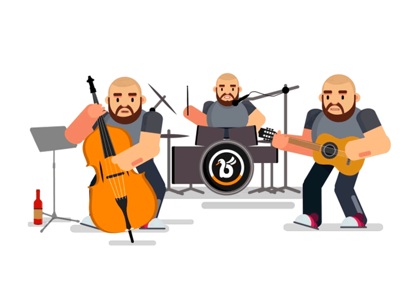 One Man Band animation 2d band character animation double bass drumming flat flat design guitar motion musicians