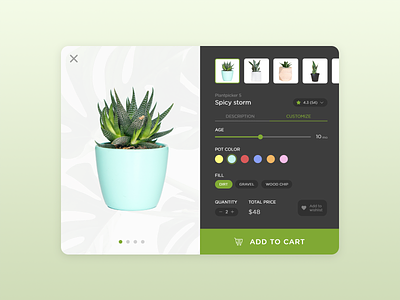 Plant Picker Customizer app cart customize plant shop ui store tablet ui