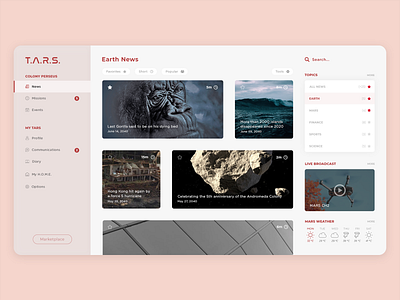 T.A.R.S. Mars Exploration Dashboard dashboard desktop app left menu mars newsfeed ui uxui