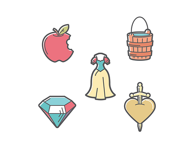 Snow White Icon Set design disney flat flat design icon icon design iconography icons illustration illustrator princess snow white vector vector icon