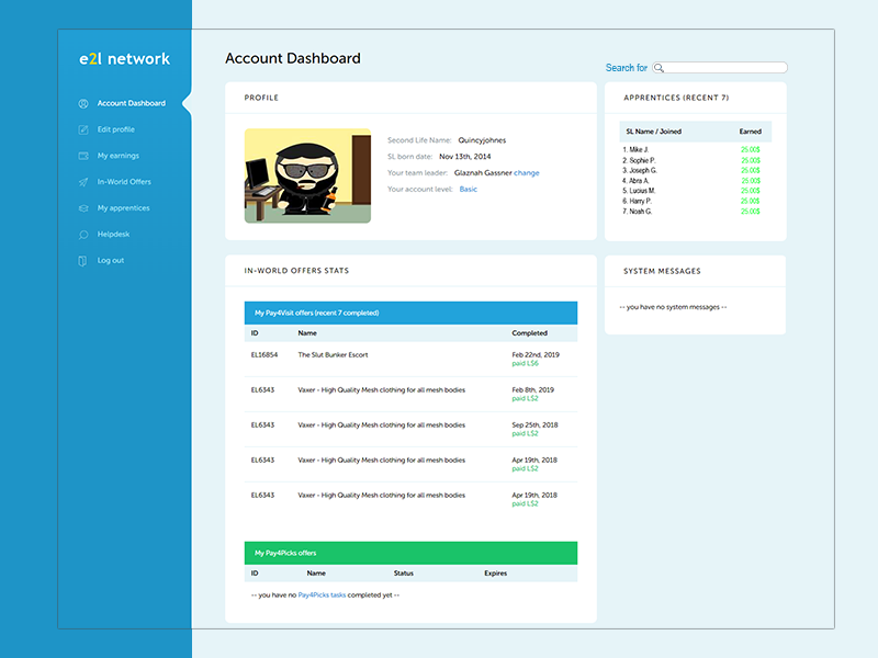 E2L Account Dashboard uidesign user interface ux ui account dashboard earn2life