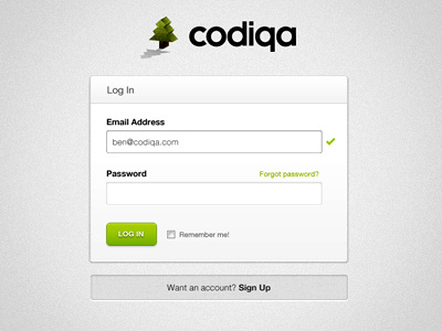 New Codiqa Login design gray green login sign up ui ux web web design