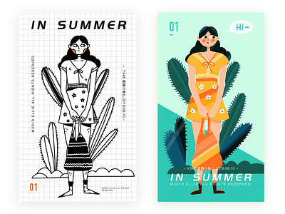 In summer design girl green illustration ui