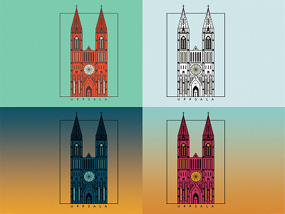 4 Shades of Uppsala Cathedral cathedral church line art poster screen print stockholm sweden uppsala