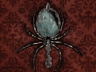 Mirror gothic horror mirror poster print spider surreal vertigo vintage