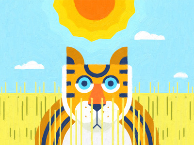 Tiger Dribble animal cat clouds grass green hunting lion minimal plant sky tiger