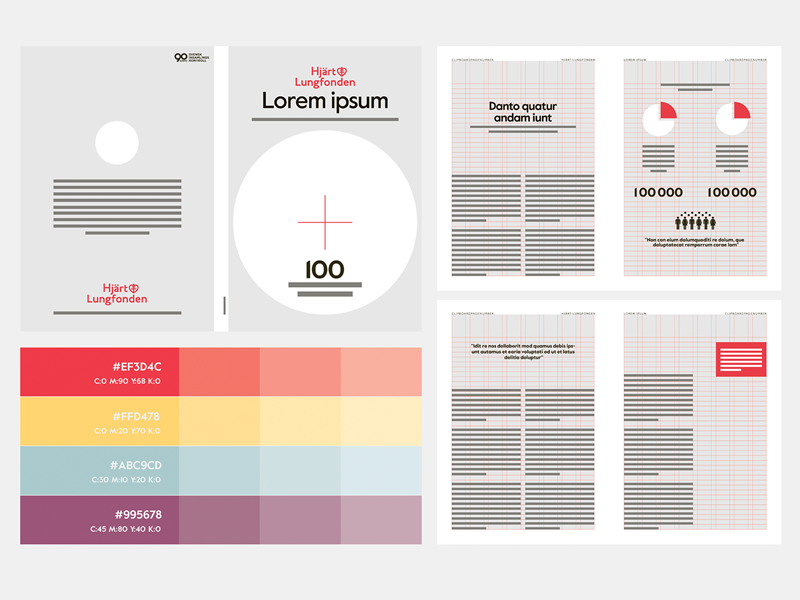 Booklets for The Swedish Heart-Lung Foundation editorial palette color palette graphic design indesign grid