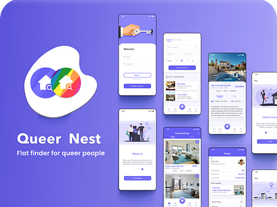 Queer Nest - Flat finder for the LGBT 🏳️‍🌈 app design design flat illustration illustration lgbt minimal mobile rent ui uxui vector