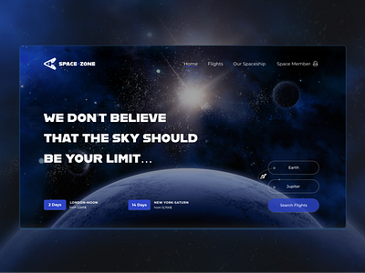 Space Travel landing page 🪐 blue dailyui design desktop design futur landing page minimal space spaceship travel ui