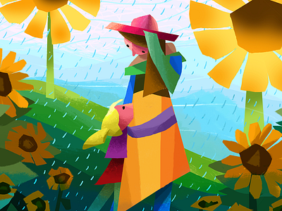 Morning Rain character color daughter design digital drawing flowers illustration mother painting rain shapes