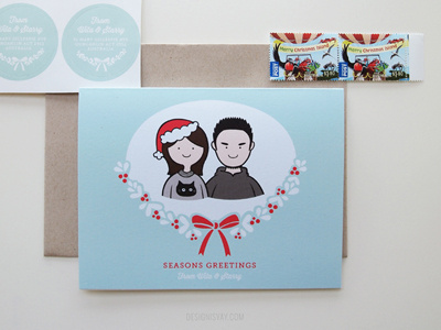 Personalised Couple Illustration Holiday Card card christmas couple greeting illustration personalised stationery