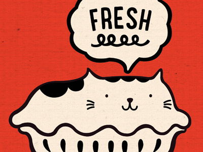 Cat Pie Print baked bakery cat etsy fresh illustration pie red retro typography vermilion