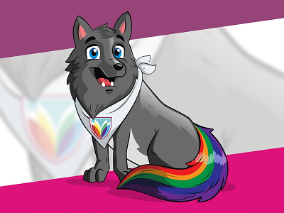 Rainbow wolf cartoon character design illustration vector