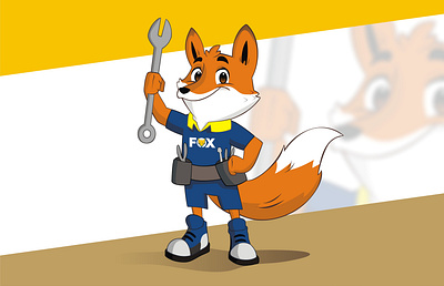 Fox repairman cartoon character desig fox illustration mascot