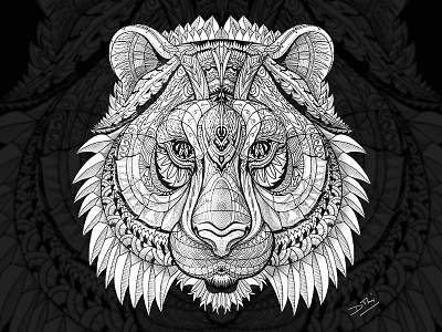 T I G E R animal art black design doodle india ornation tattoo tiger wild zen zentangle