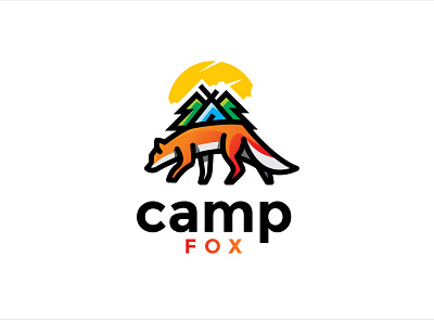 camp fox logo animal branding character design flat fox icon illustration illustrator logo minimal vector