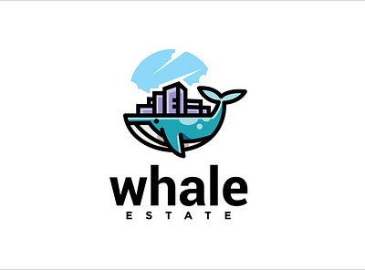 whale estate logo animal animals branding character design estate icon illustration illustrator logo minimal nature new vector whale