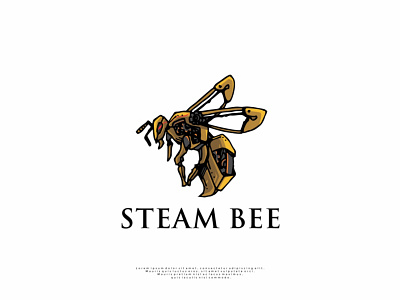 steampunk bee logo animal bee branding bumblebee character design hand drawn icon illustration illustrator logo minimal steam steampunk steel vector yellow