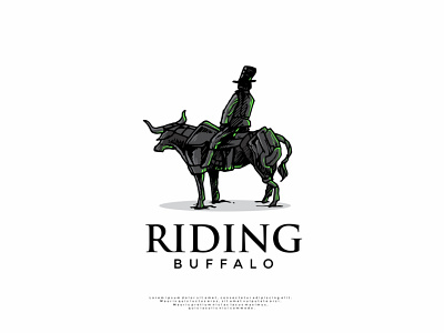 handrawn riding buffalo logo design animal branding buffalo character design graphic hand hand drawn handrawn icon illustration illustrator logo minimal riding vector