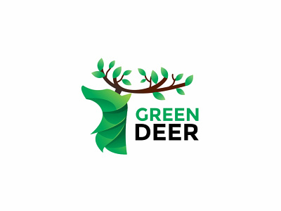 modern green deer logo design animal animals antler branding character deer design graphic graphic design green icon illustration illustrator leaf leaves logo minimal moose tree vector