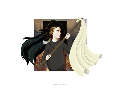 Iranian Joan of Arc cartoon cartoon art comic design freedom humanright illustration iran joanofarc peace peaceful project protest vector white whitescarf woman