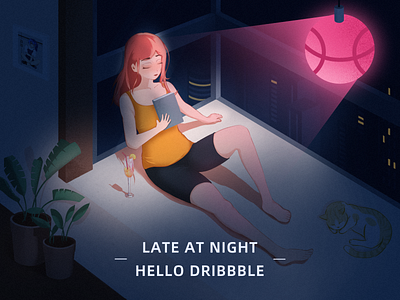 Late at night Hello dribbble illustration