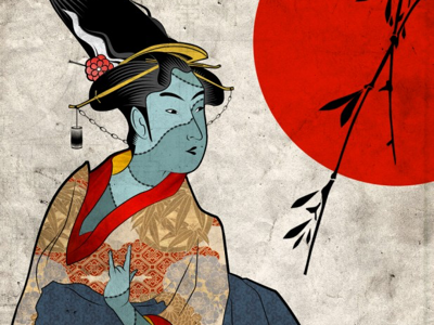 Frankengeisha character frankenstein geisha horror illustration illustrator japan kimono modern monster photoshop stitches