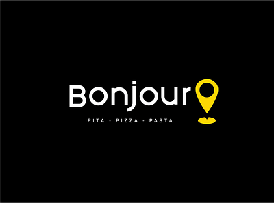Bonjour Food Delivery Logo Design app bonjour branding design food food app food delivery illustration location logo minimal pasta pita pizza typography vector