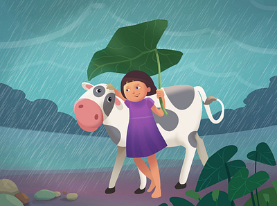 Buddies children illustration cow illustration digital painting illustration rakhal