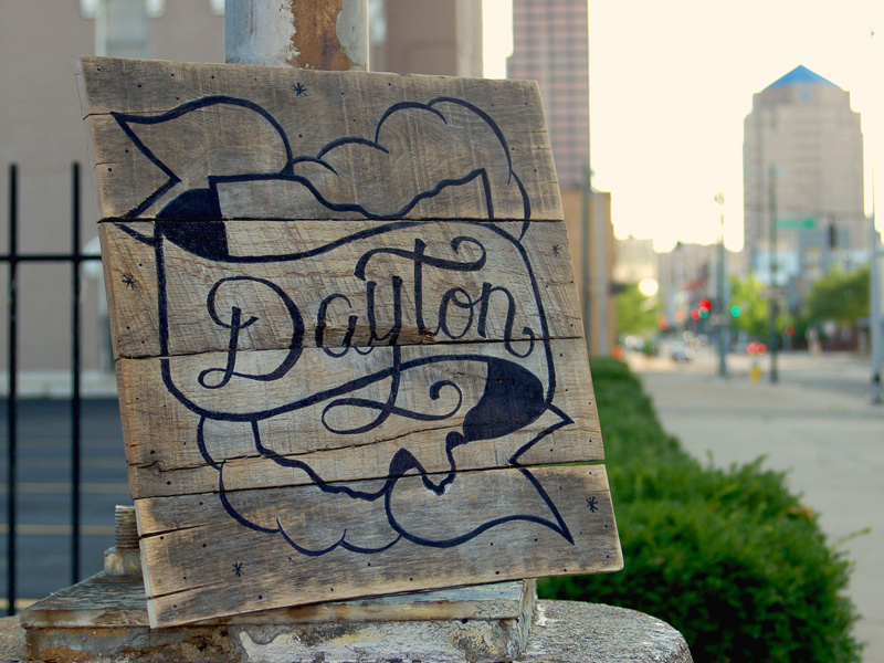 Home, Dayton, Ohio banner brushscript script typography type handmade handdrawn wood pallette ohio dayton