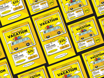Vacation Social Media Design branding camp campervan design flyer holiday illustration on vacation print template social media socialmediadesign summer vacation