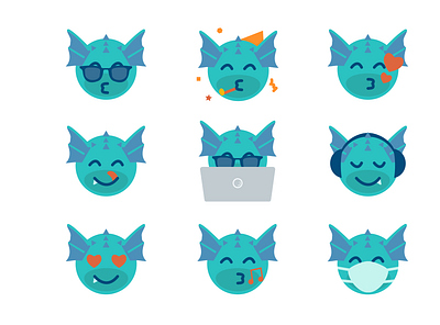 Emoticon package design dragon emoji emoticon emotion face happy illustration loving peaceful smiley vector